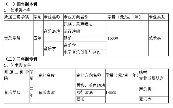 四川文化艺术学院2020年（省外）招生专业及专业方向