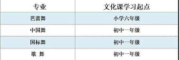 各专业的文化课学习起点为