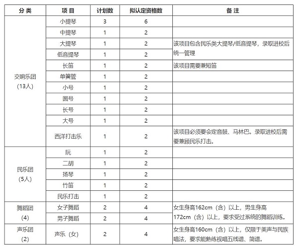 武汉大学2020年高水平艺术团分项目招生计划