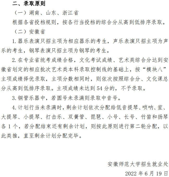 2022年安徽师范大学普通本科音乐、舞蹈类专业招生计划