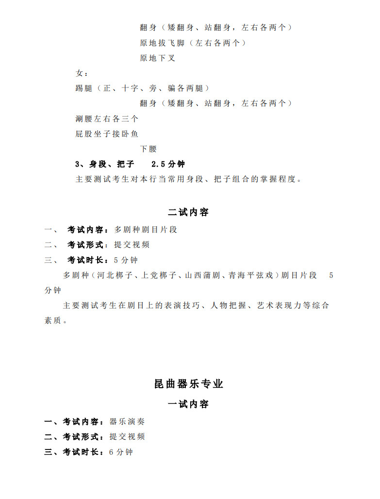 2022年中国戏曲学院音乐类本科招生表演系专业考试内容与要求