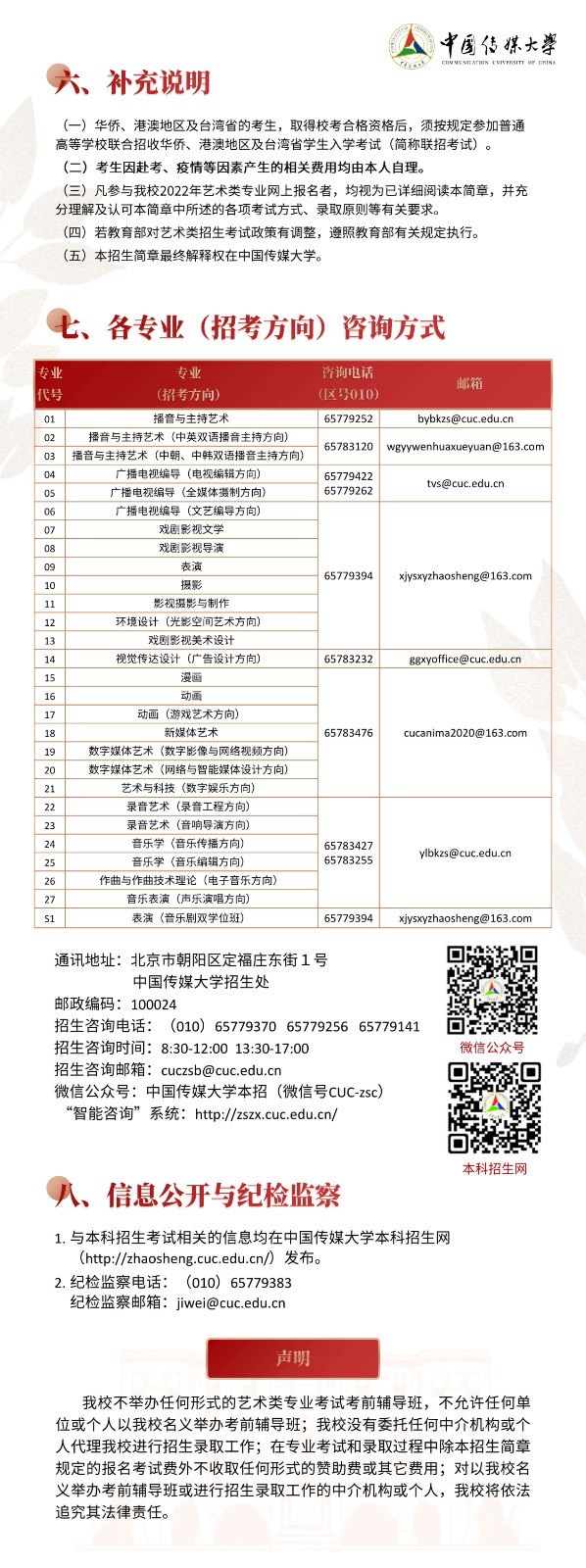 2022年中国传媒大学艺术类本科招生简章