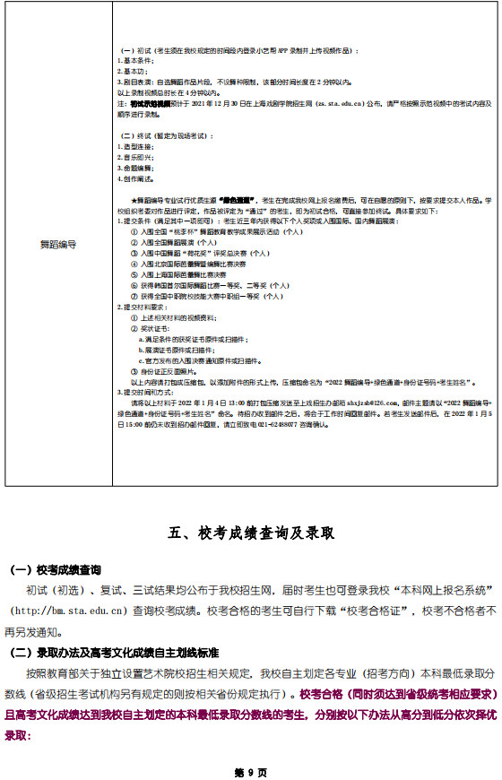 2022年上海戏剧学院艺术类校考专业本科招生简章